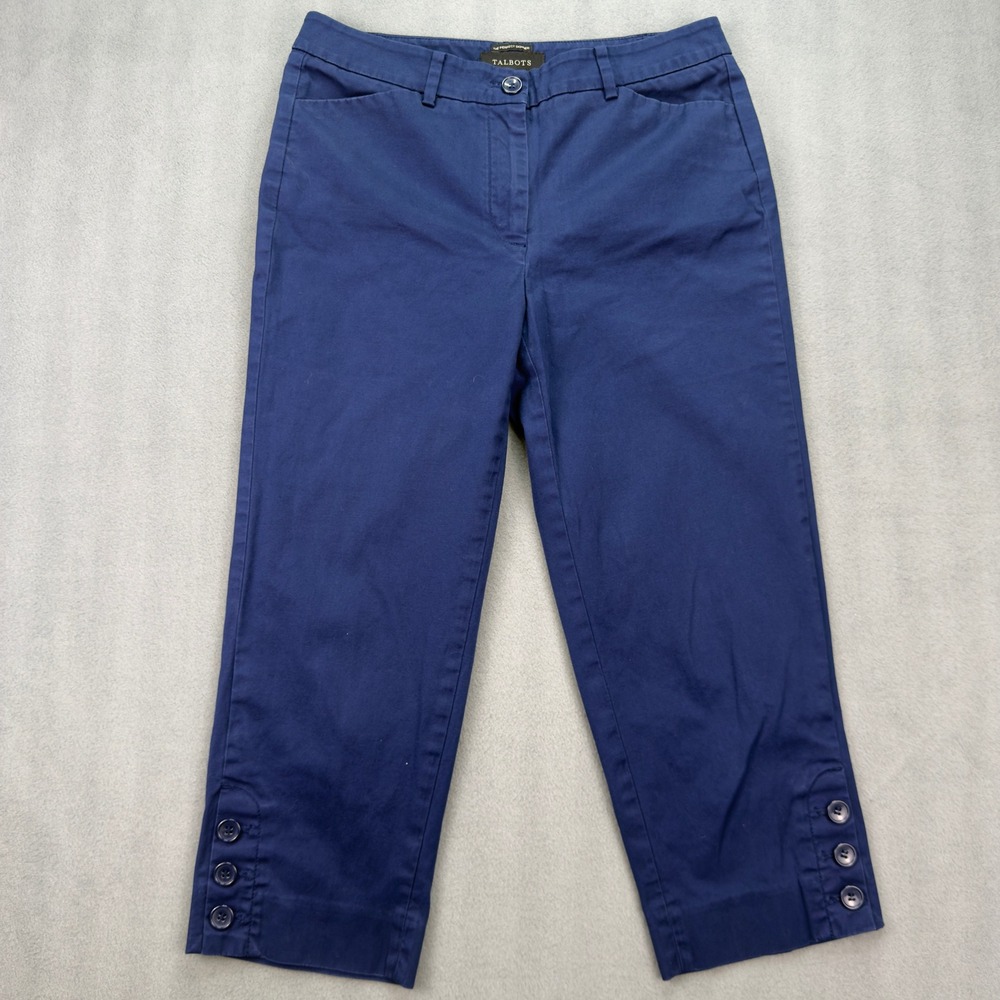 Talbots The Perfect Skimmer Navy Blue Cropped Pants Button Hem Size 2